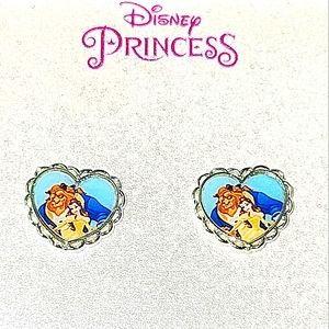 ❤️"NEW" Disney Official Licensed Beauty/Beast Silver Plated Heart Stud Earrings